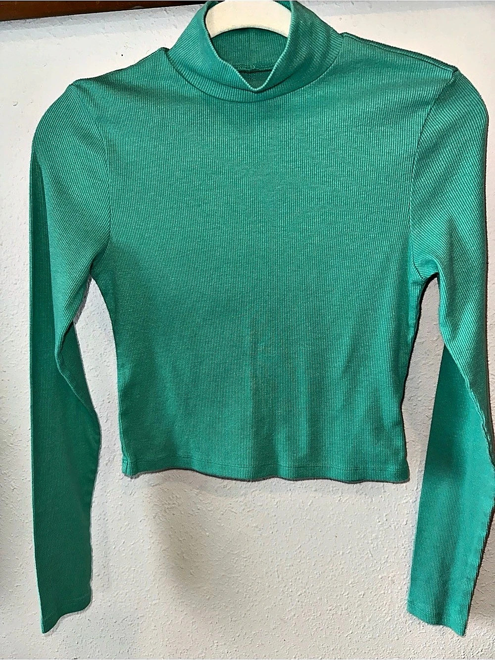American Eagle Ribbed Mock Neck Top in Green Size Medium Like New